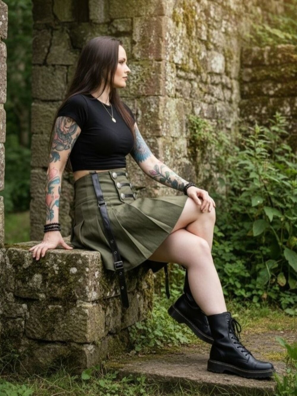 Killstar ✦ Dark Academy Mini Skirt ✦ Khaki Pleated Gothic School‑Core S NWT - Picture 7 of 9